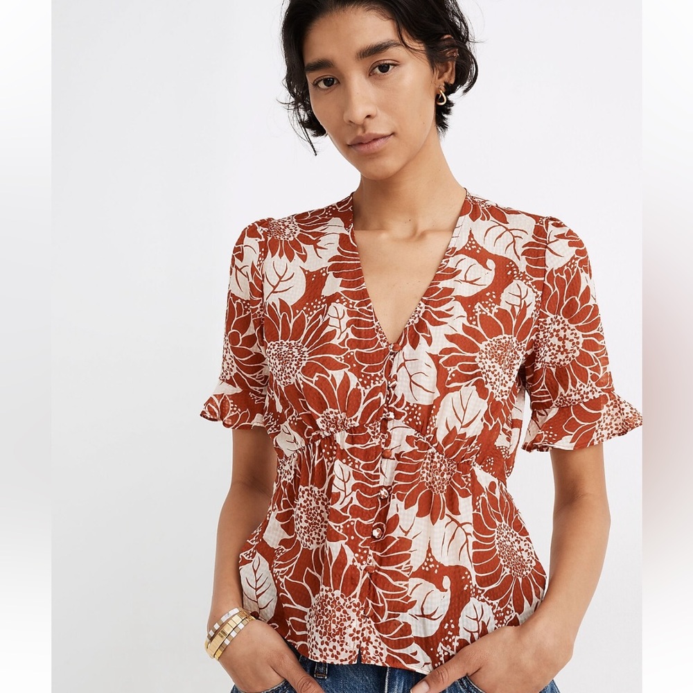 Brand New Silk Journal Keyhole Sleeve Madewell Top